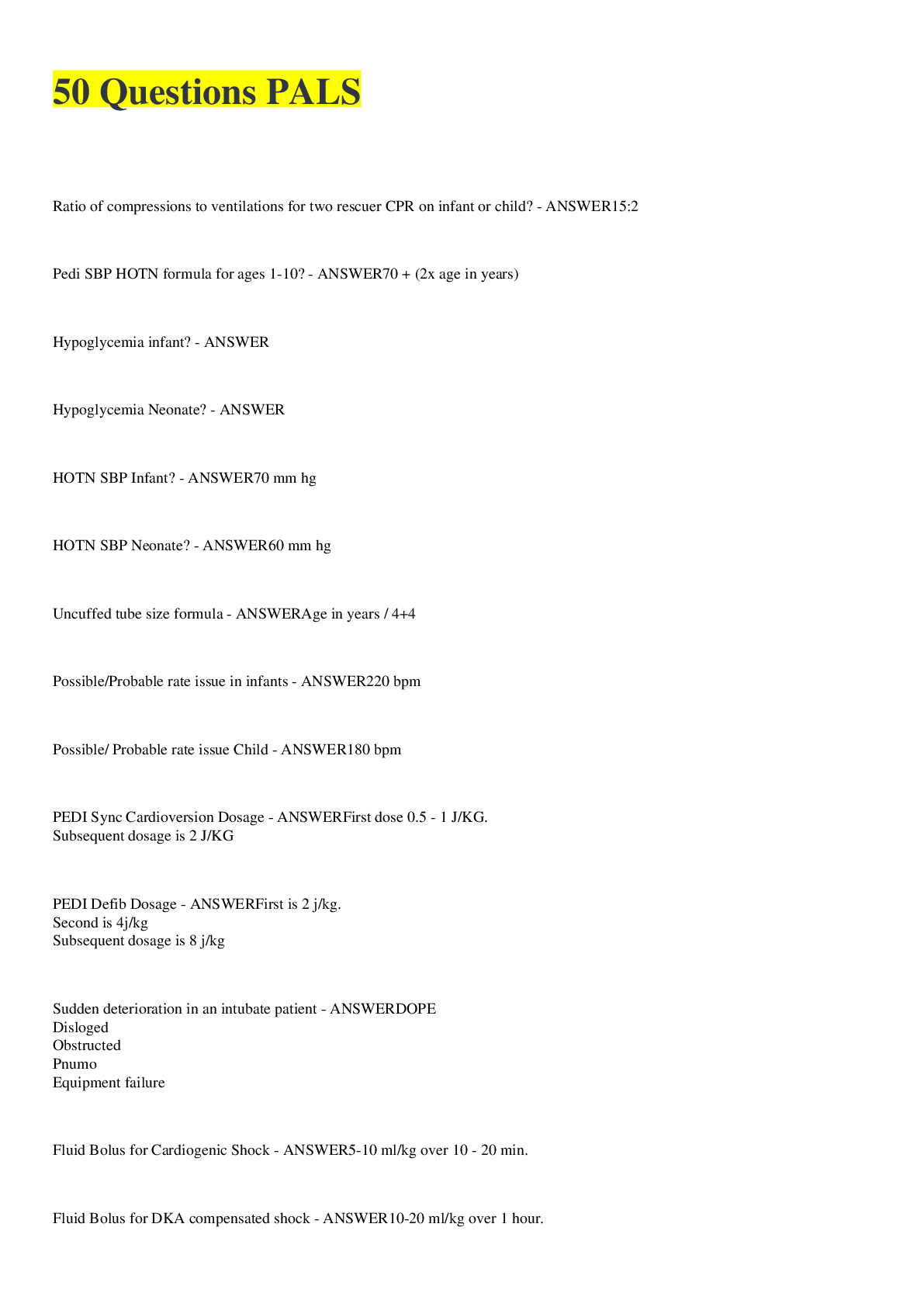 Preview image for 50 Questions PALS